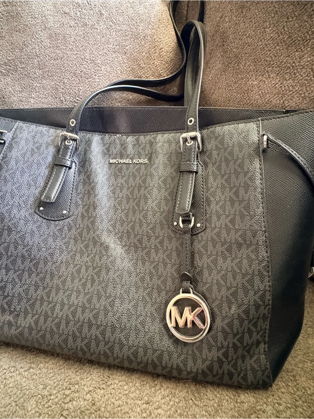 Michael Kors Large Black Signature Tote MK Logo Work Bag